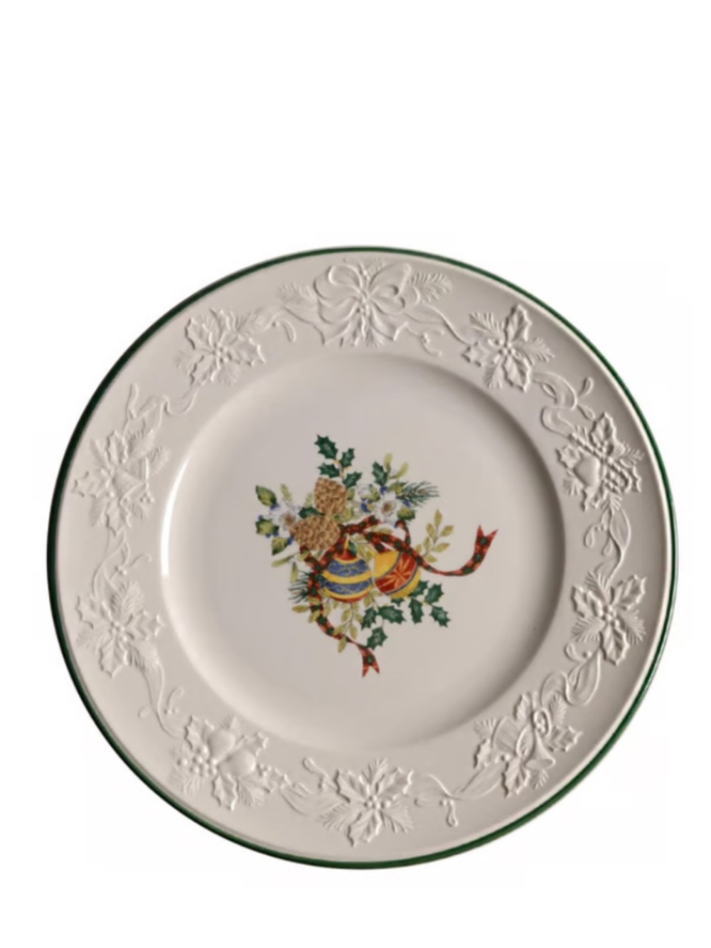 Mikasa Holiday Season DB901 Christmas Dinner Plate – Embossed Holly Green Trim